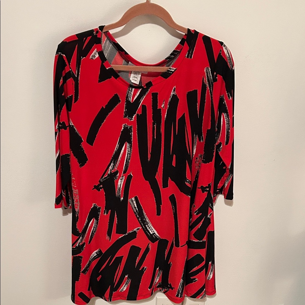 Vibrant Red and Black Women's Graphic Blouse